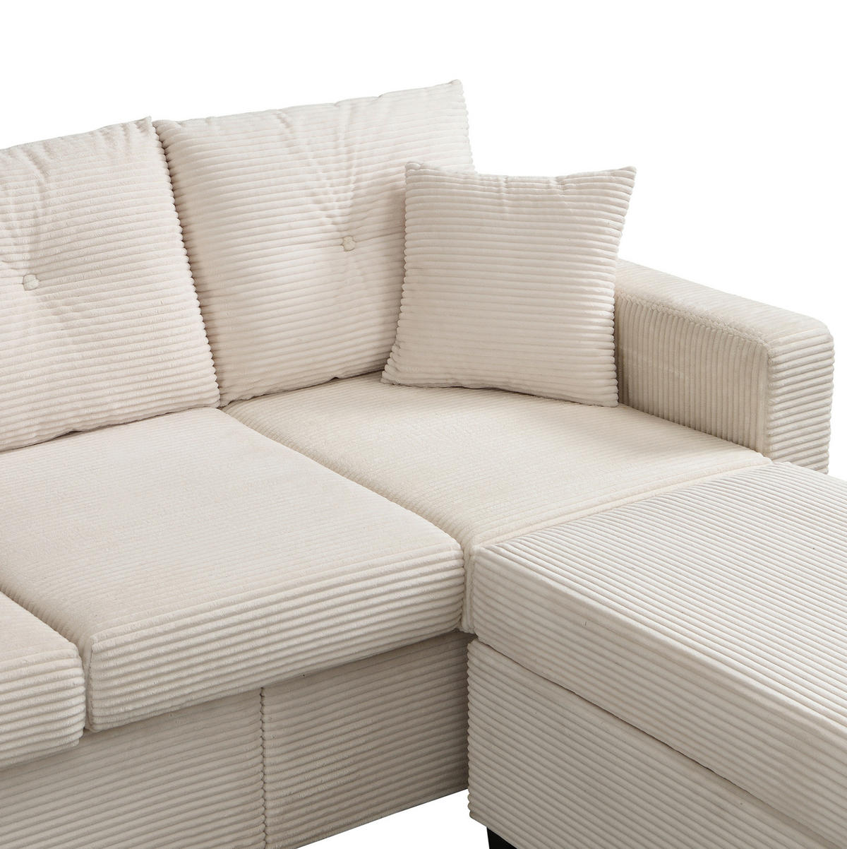 SOFA L-Form mit LED und Hocker Cord Beige 5-Kissen-Set - Beige, Kunststoff (184/84.5cm) - IVMEU