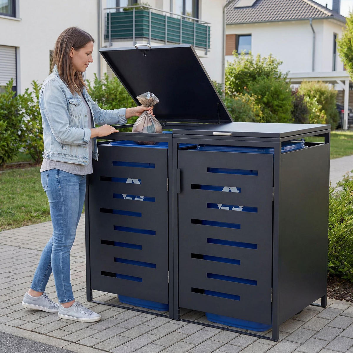 MÜLLTONNENBOX Arel 2er-Set - Anthrazit, Metall (136/120/80cm) - Juskys