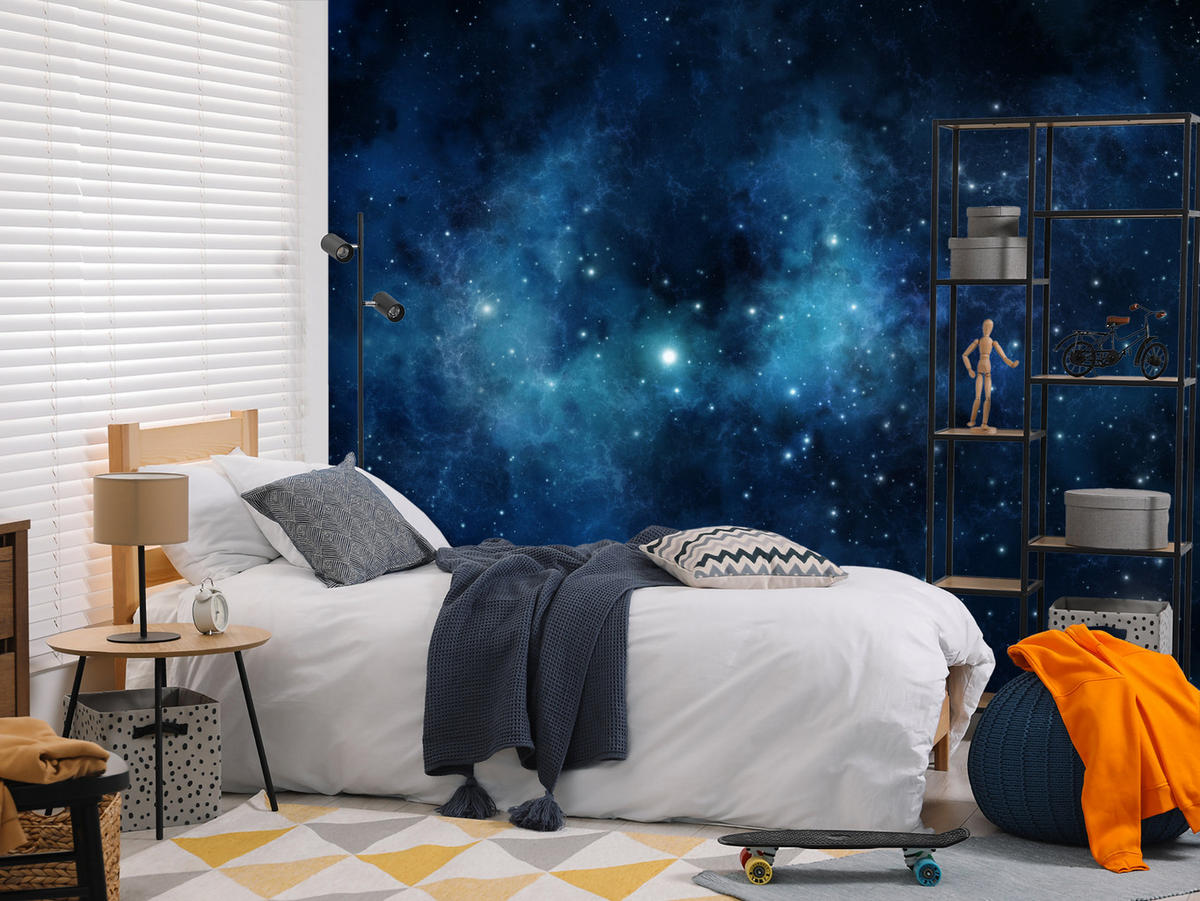 FOTOTAPETE für Wohnzimmer Sternenhimmel Nacht Galaxis 400x280 - Blau/Schwarz, Papier (400/280cm) - Muralo