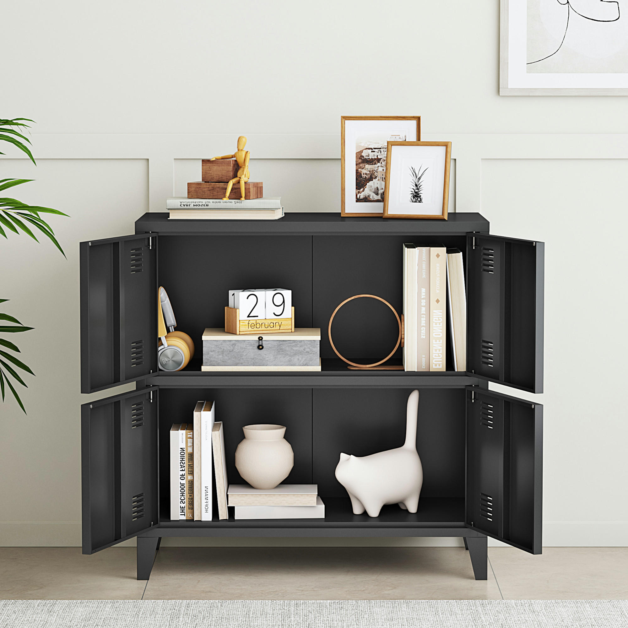 BÜROSCHRANK Hamina - Schwarz, Metall (80/82/40cm) - [en.casa]