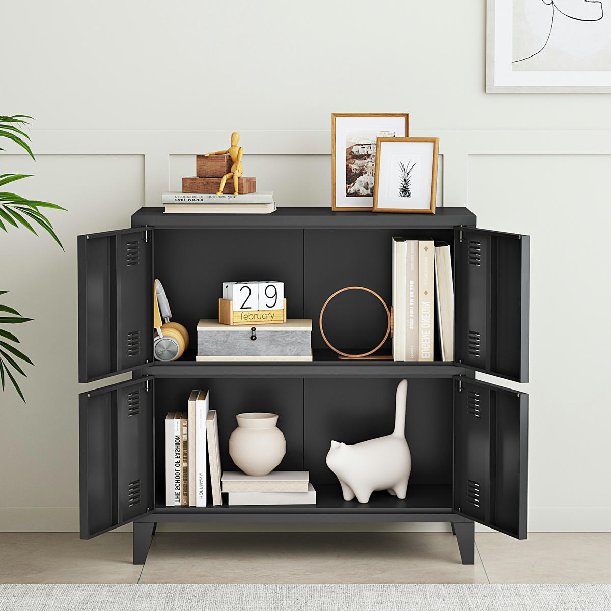 BÜROSCHRANK Hamina - Schwarz, Metall (80/82/40cm) - [en.casa]