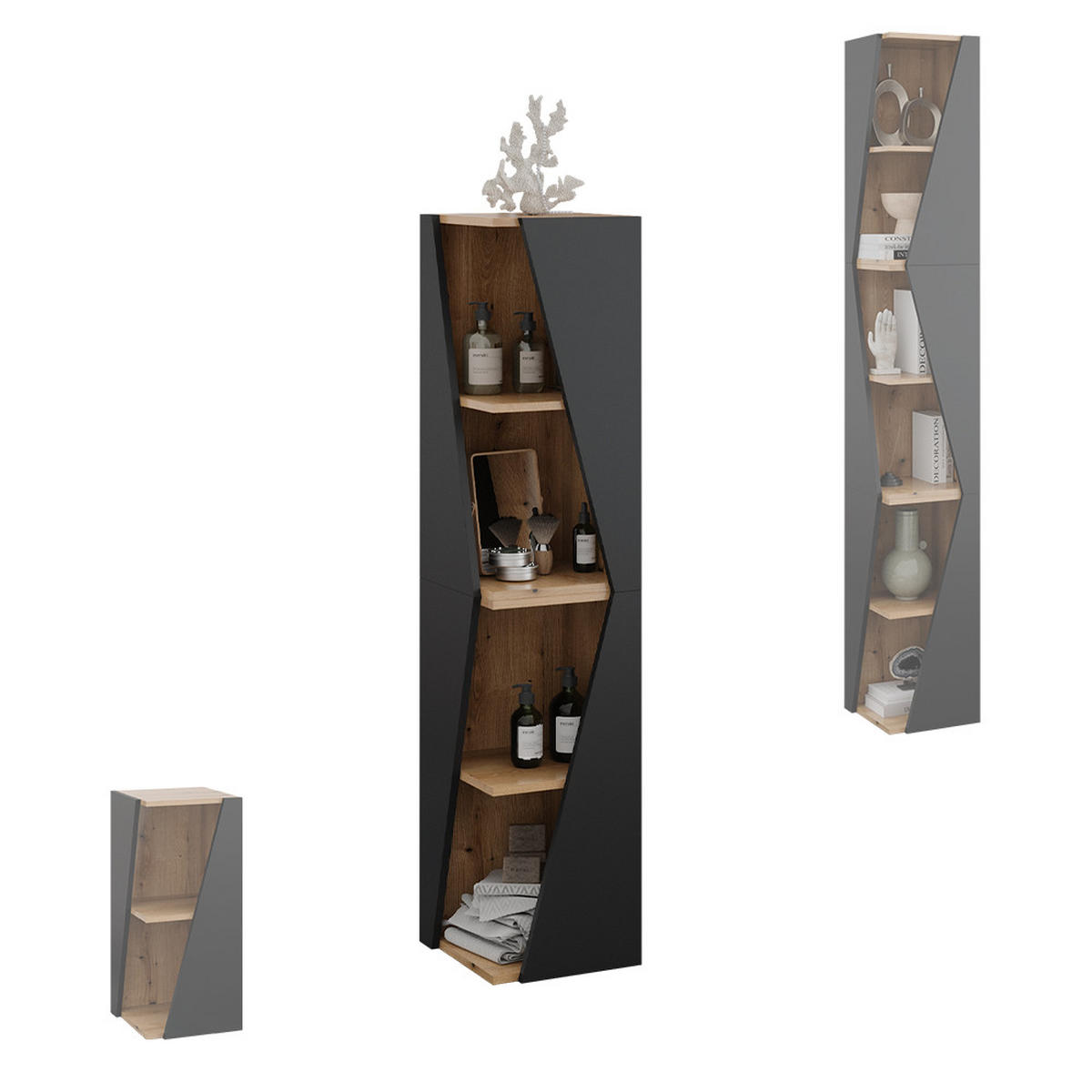 BADSCHRANK Benno Anthrazit 31.6 x 70.5 cm mit 3 Ablagen - Anthrazit, Holzwerkstoff (31.6/70.5/31.6cm) - Vicco