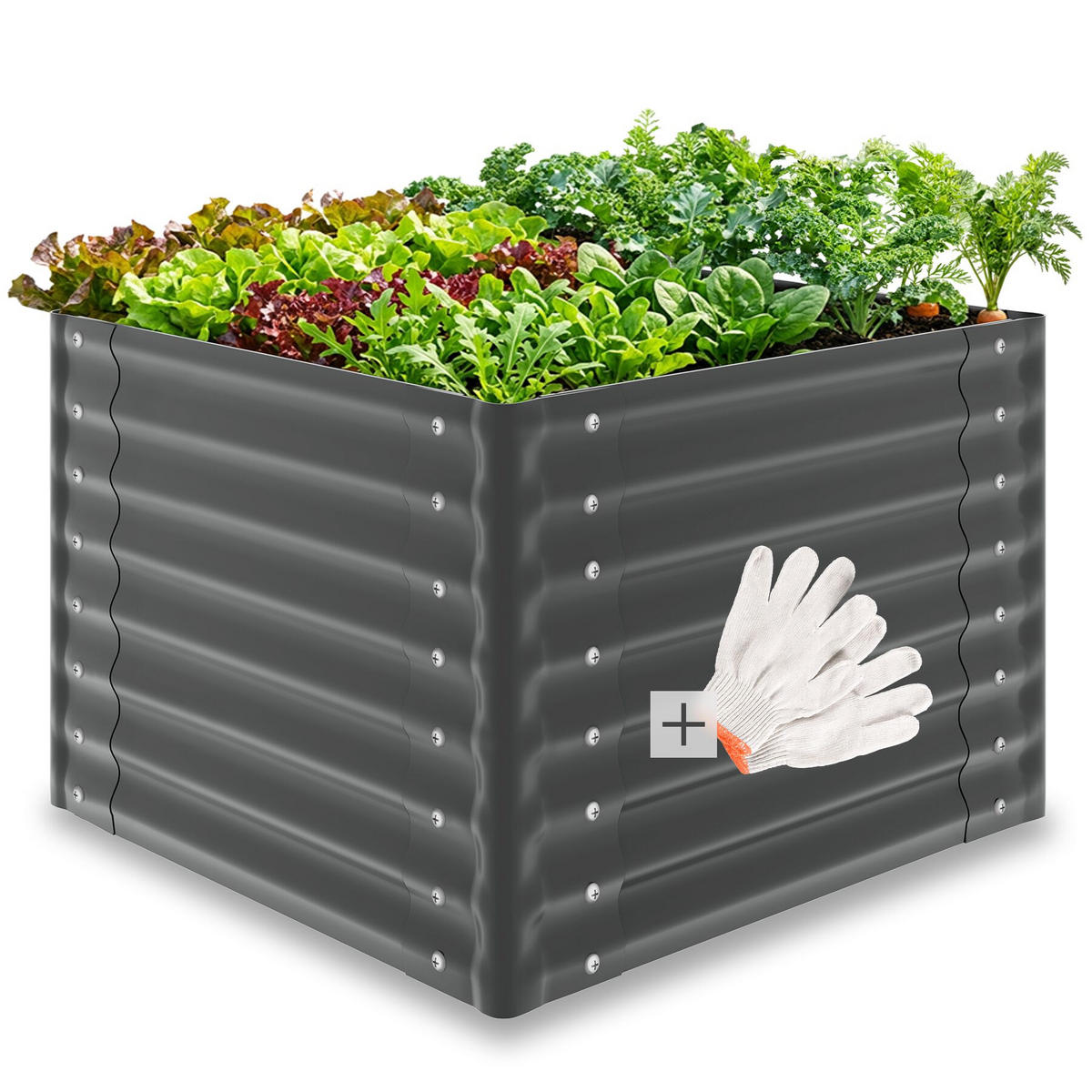 HOCHBEET Salvia, verzinkt, 80 x 80 x 62 cm, 380 l, inkl. Handschuhe, grau - Grau, Metall (80/62/80cm) - tectake