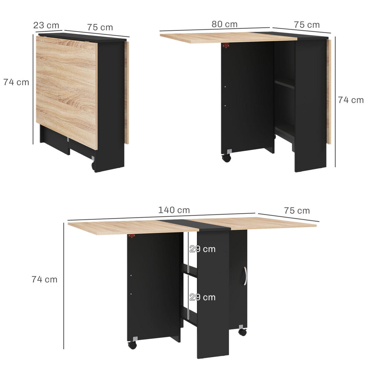 ESSTISCH Eiche und Schwarz 1 Stück - Beige, Kunststoff (75/140/74cm) - GiPP