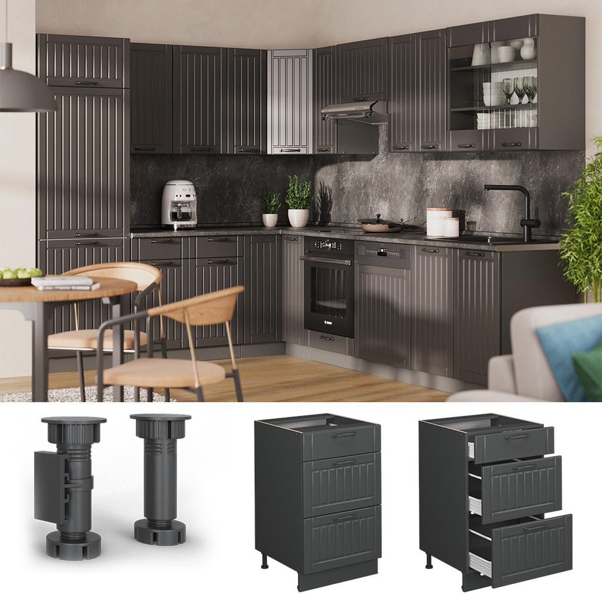 SPODNÍ SKŘÍŇKA KUCHYŇSKÉ LINKY Fame-Line Tmavě šedá - tmavě šedá/antracitová, kompozitní dřevo (50/82/51.6cm) - Vicco