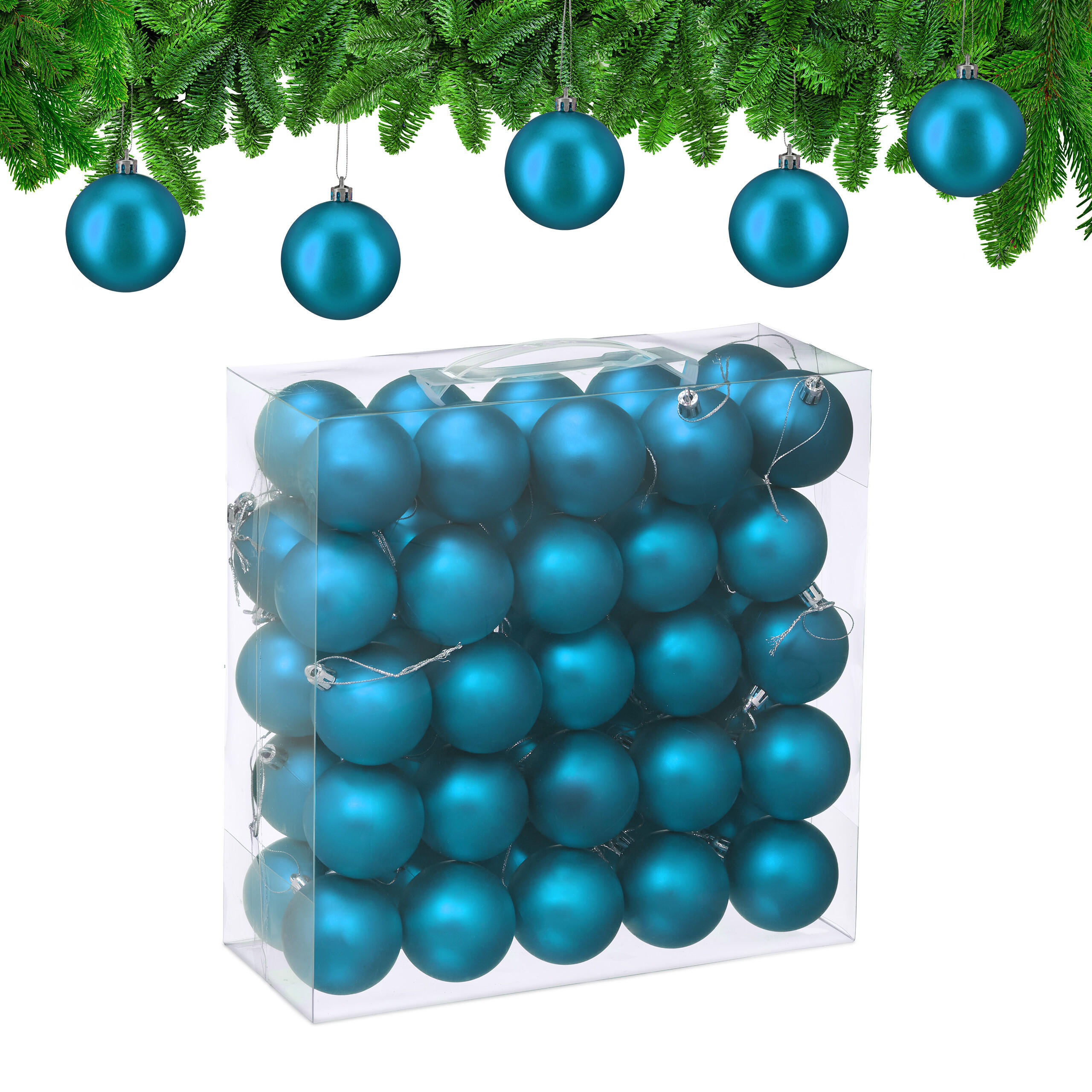 50XWEIHNACHTSKUGELN - Türkis, Kunststoff (6/7/6cm) - Relaxdays