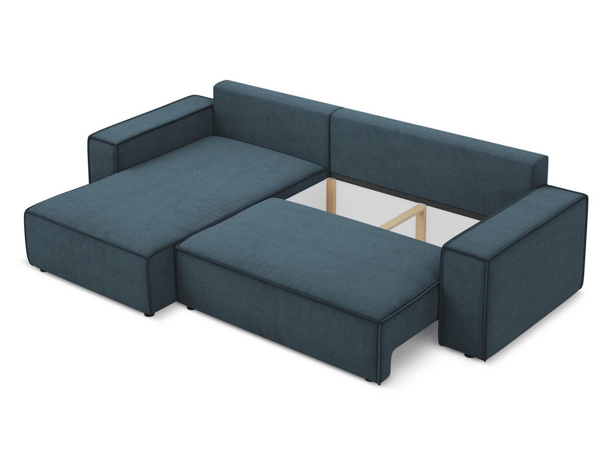 ECKSOFA mit Schlaffunktion Strukturstoff Stoff Blau - Blau/Blaugrau, Kunststoff/Textil (185/290cm) - Makamii