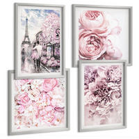 BILDER SET 4er Set - 50x50 cm & 40x60 cm Silberner Rahmen - Rosa Blumen, romantische Landschaft - Silberfarben, Kunststoff (50/50cm) - TULUP