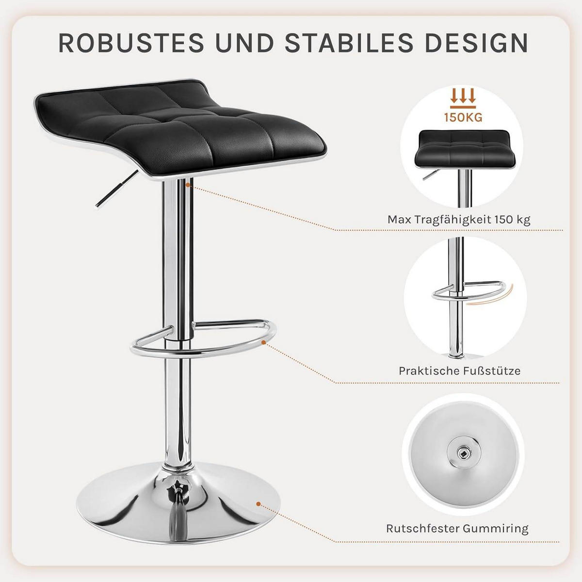 BARHOCKER 2er Set, aus PU-Kunstleder Metall - Schwarz, Metall (39/83/39cm) - Woltu