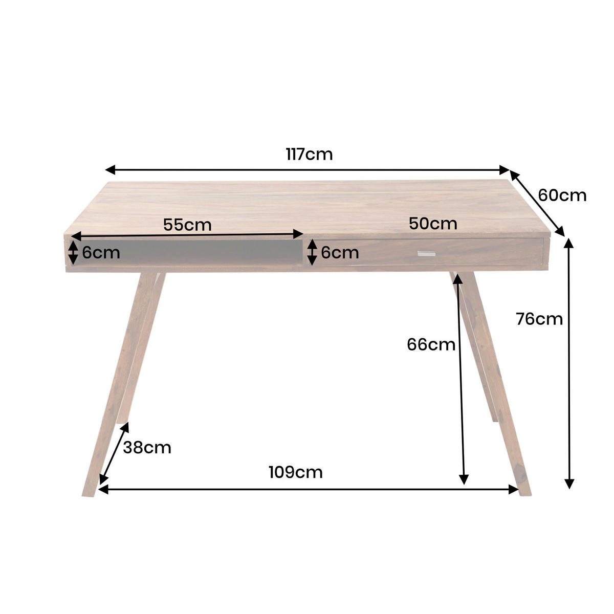 SCHREIBTISCH RETRO Sheesham Natur 120 cm - Braun, Holz (60/117/76cm) - riess-ambiente
