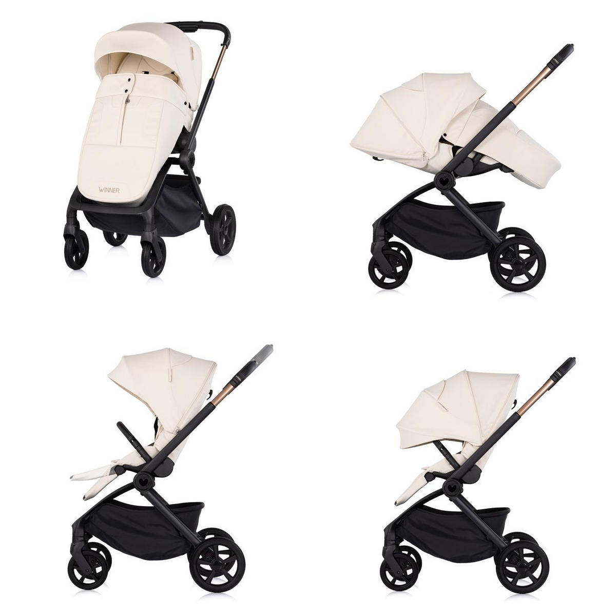 KOMBIKINDERWAGEN Winner 2 in 1 creme Babywanne klappbar Fußabdeckung Korb - Beige, Metall (85/61/95cm) - Chipolino