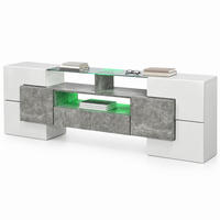 TV-LOWBOARD aus MDF und Spanplatte 200x35x60 cm Weiß-Betonoptik mit LED-Beleuchtung und Stauraum - Weiß, Holzwerkstoff (200/60/35cm) - IVMEU