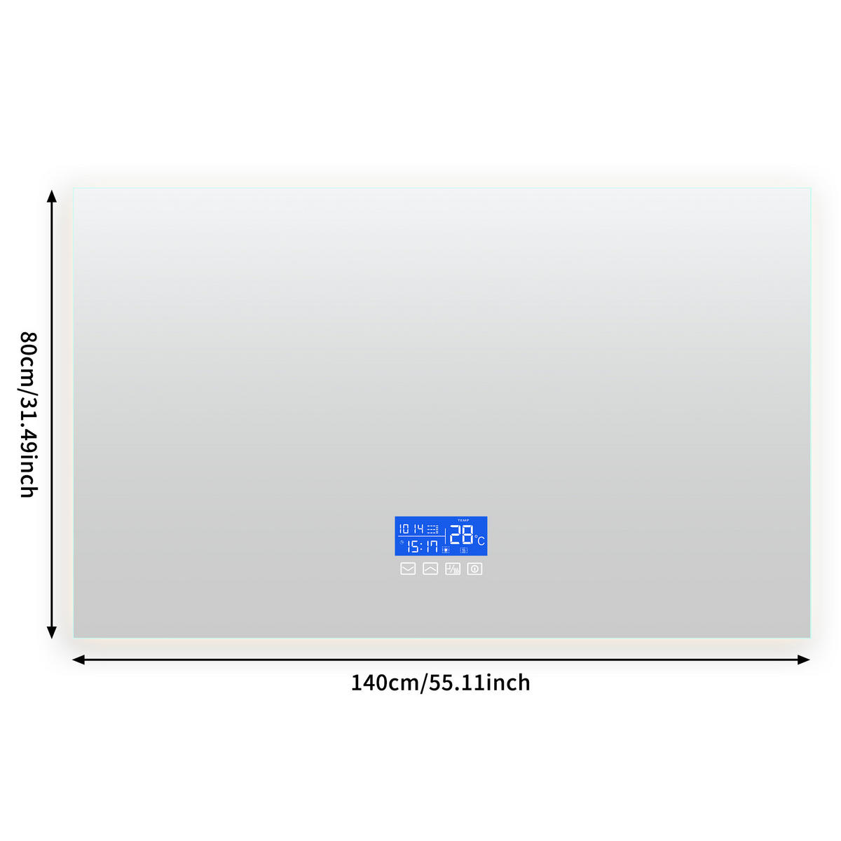 BADEZIMMERSPIEGEL mit LED, Rechteck 80 x 140 cm, Anti-Beschlag, Temperaturanzeige und 3 Anpassbare Helligkeit - Transparent, Glas (140/4/80cm)