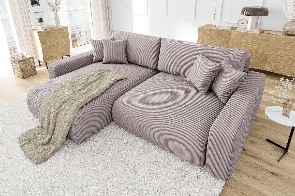 ECKSOFA Emma Puderrosa Cord - Ottomane links - Pink, Textil (234/170cm) - S-Style Möbel
