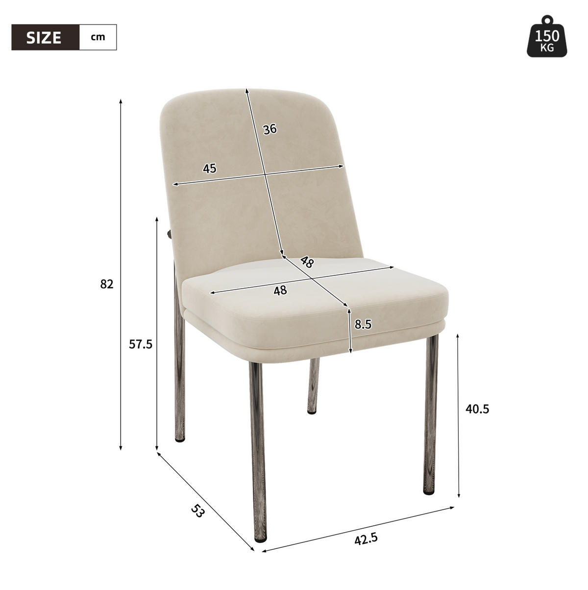 ESSZIMMERSTÜHLE mit gepolsterter Sitzfläche Samt Beige 2er-Set - Beige, Metall (53/82/42.5cm) - Meubliv