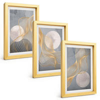 BILDER SET 3er Set - 20x30 cm Goldrahmen - Abstrakte Muster Wellen Kreise - Goldfarben, Kunststoff (20/30cm) - TULUP