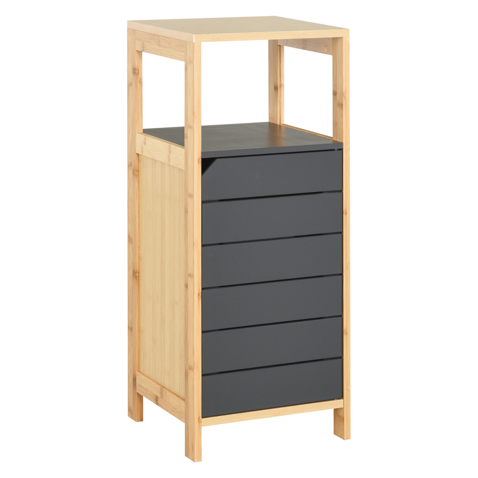 MIDISCHRANK DE-12325 32/30/80 cm mit Tür und Schublade Bambou und Grau - Grau, Holzwerkstoff (30/80/32cm) - ComfortXL