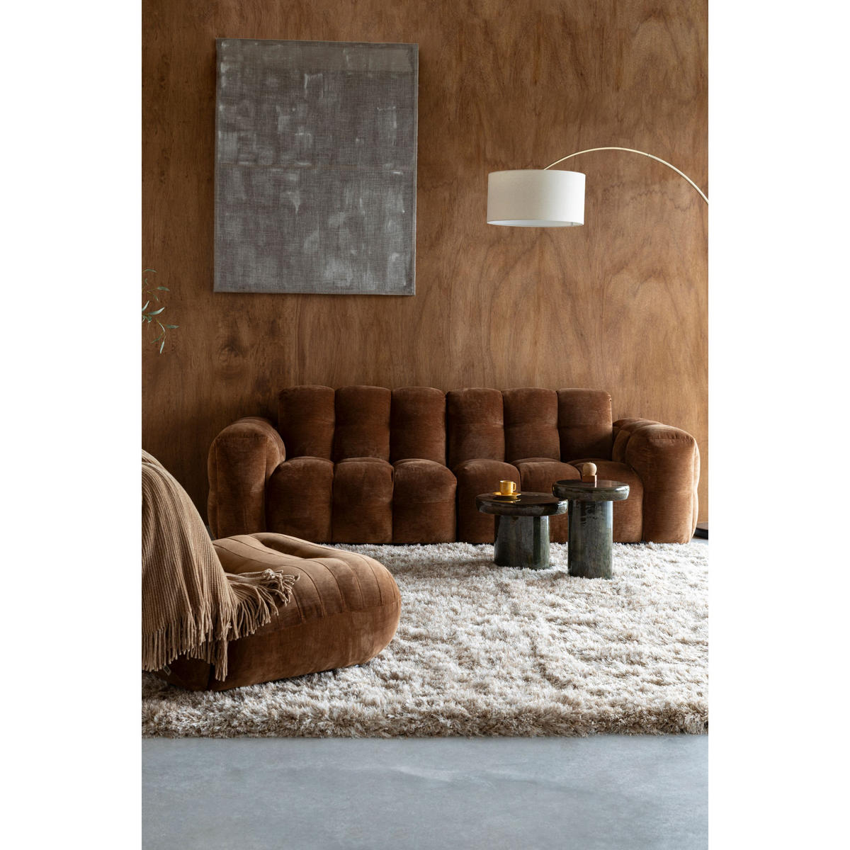 SOFA 3-SITZER Hackman Samt Cognac/ Braun - Cognac/Braun, Kunststoff (264/84/102cm) - Dutchbone