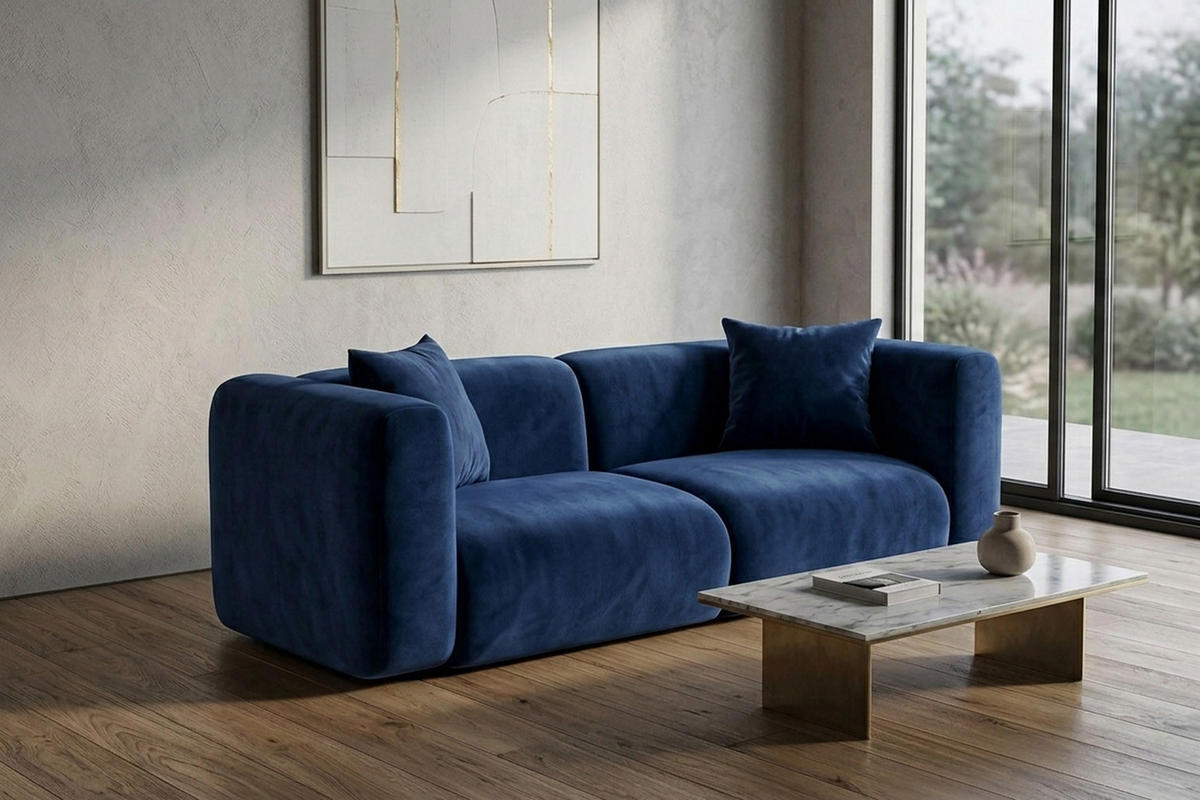 SOFA 2-Sitzer, Velvet-Stoff Bluvel, Tintenblau, GRETA - Blau, Holz (228/70/89cm) - Kaiser Möbel