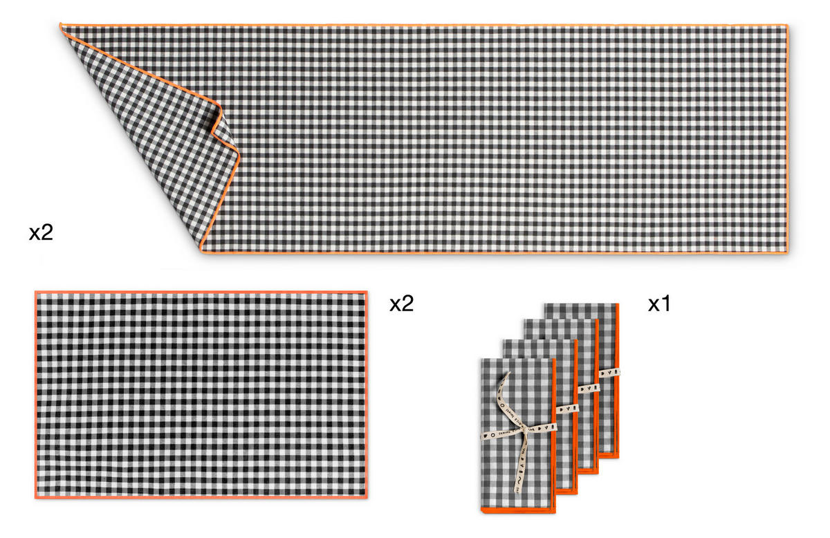 TISCHET 8-teilig, Baumwolle und PES (Polyester), schwarz und fluor SET FESTON - Schwarz, Textil (40/130cm) - RNT By Really Nice Things