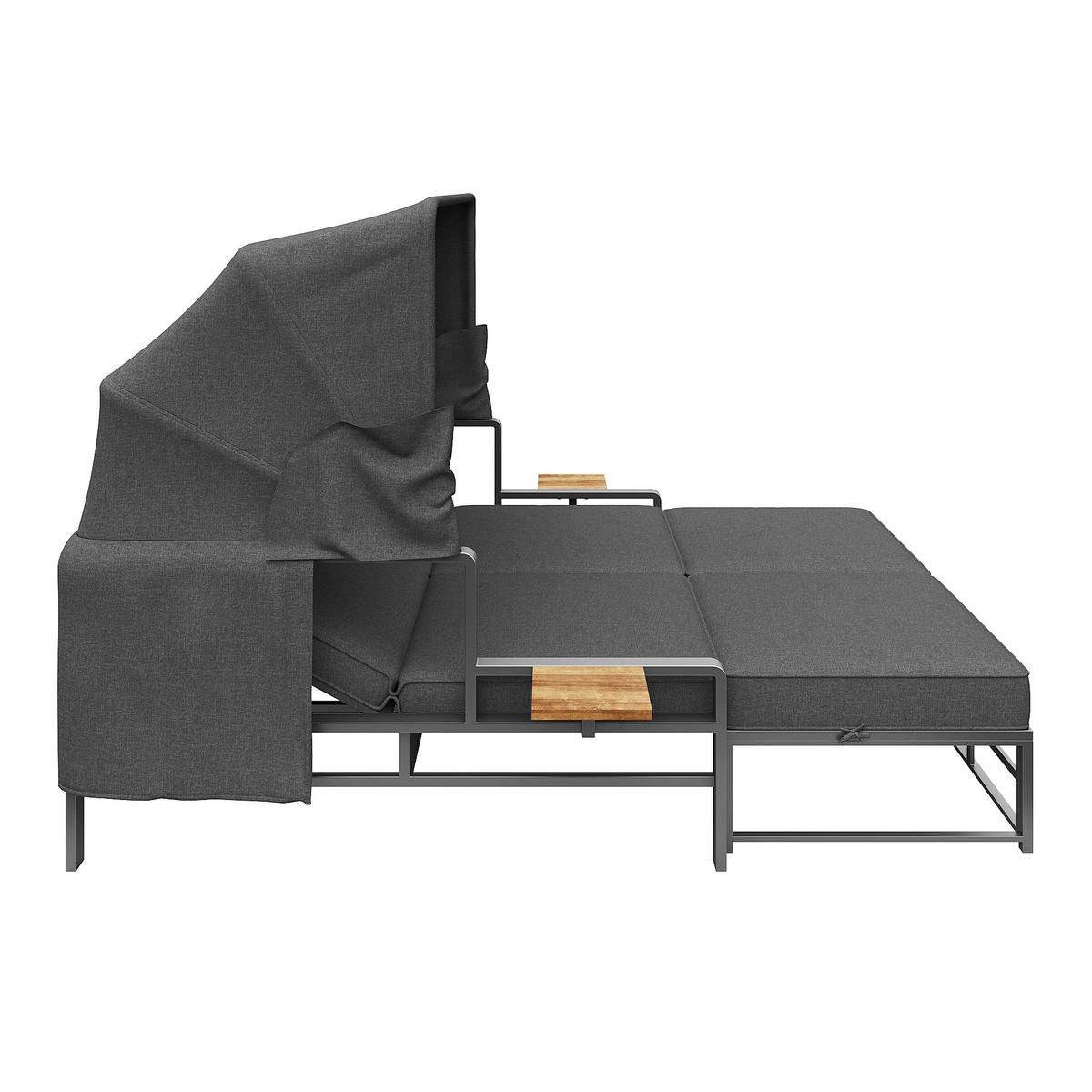 SONNENLIEGE 2-4 Personen Mit Faltbarem Sonnendach - Dunkelgrau, Metall (130/127/178cm) - FLIEKS