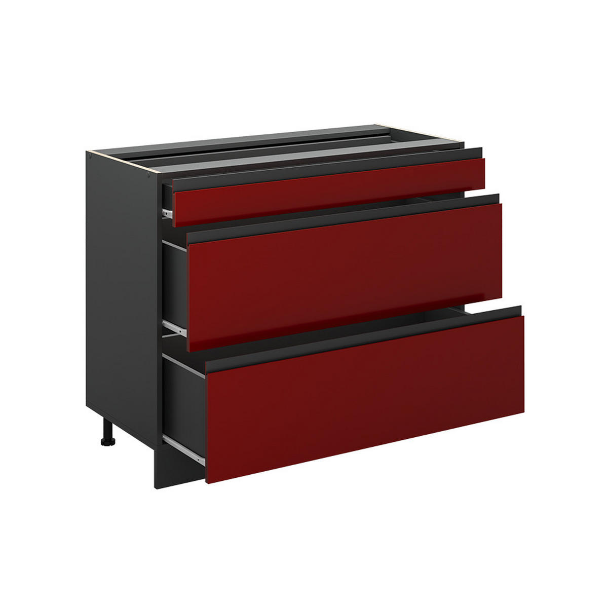 KÜCHENUNTERSCHRANK R-Line, Rot/Anthrazit, 100 cm Arbeitsplatte Goldkraft Eiche - Anthrazit/Rot, Holzwerkstoff (100/81.6/60cm) - Vicco