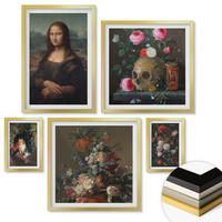 WANDBILDER 5er Set - 50x50 cm & 20x30 cm & 40x60 cm Goldrahmen - Vintage Blumen Totenkopf Mona Lisa - Goldfarben, Kunststoff (40/60cm) - ArtPrintCave