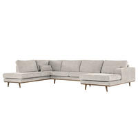 WOHNLANDSCHAFT mit Longchair - Eichefarben/Grau, Eichenholz/Textil (371/81/219cm) - home24