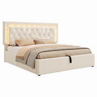 BETT mit LED und Stauraum 140x200 cm Samt Beige inkl. Matratze - Beige, Metall (140/200cm) - Meubliv