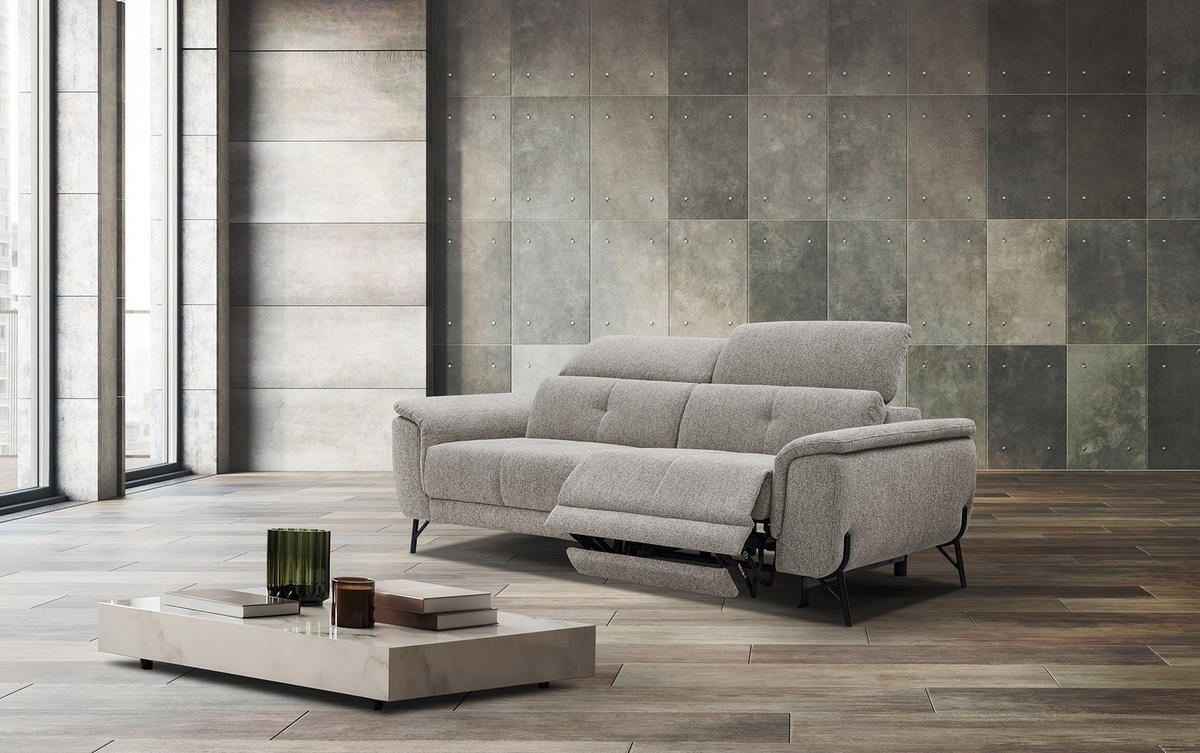 SOFA AVENA 3-Sitzer mit 1 Relaxfunktion, taupe - Taupe, Holzwerkstoff/Textil (204/80/108cm) - Courtois Laville