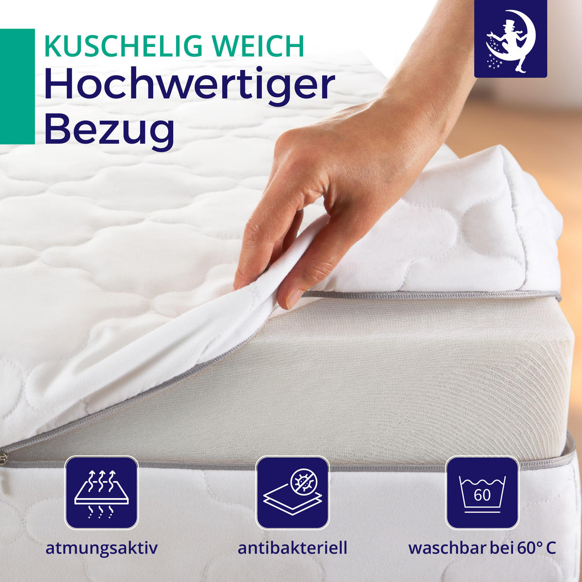 MATRATZE 120x200 mit Taschenfederkern - H2 H3 - 21 cm Höhe - 7-Zonen - Weiß, Textil (120/200cm) - Mister Sandman