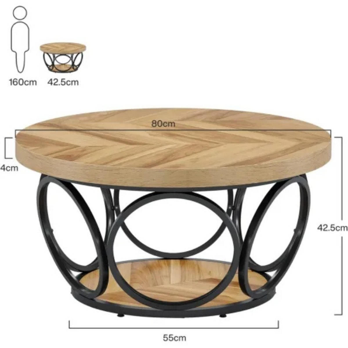 COUCHTISCH Schwarz-Braun 80/80/43 cm - Schwarz, Metall (80/80/43cm) - PANGIVO