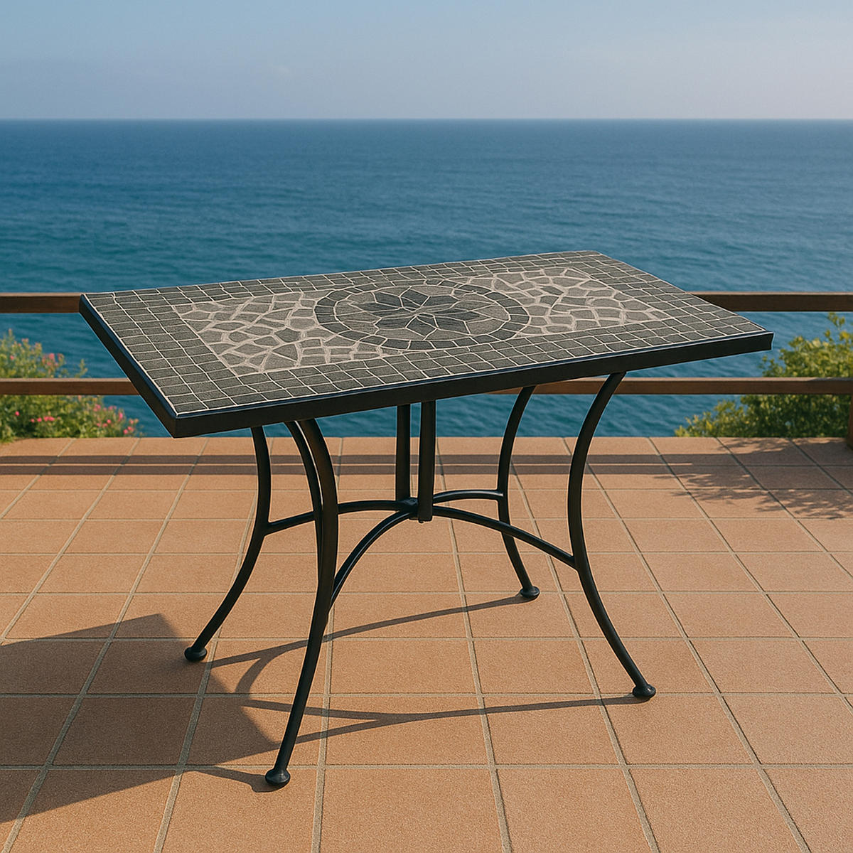 WANDTISCH Derby - rechteckiger Mosaiktisch in grau/weiss, Gestell aus schwarz pulverbeschichtetem Eisen. - Schwarz, Metall (45/90/75cm) - TPFGarden