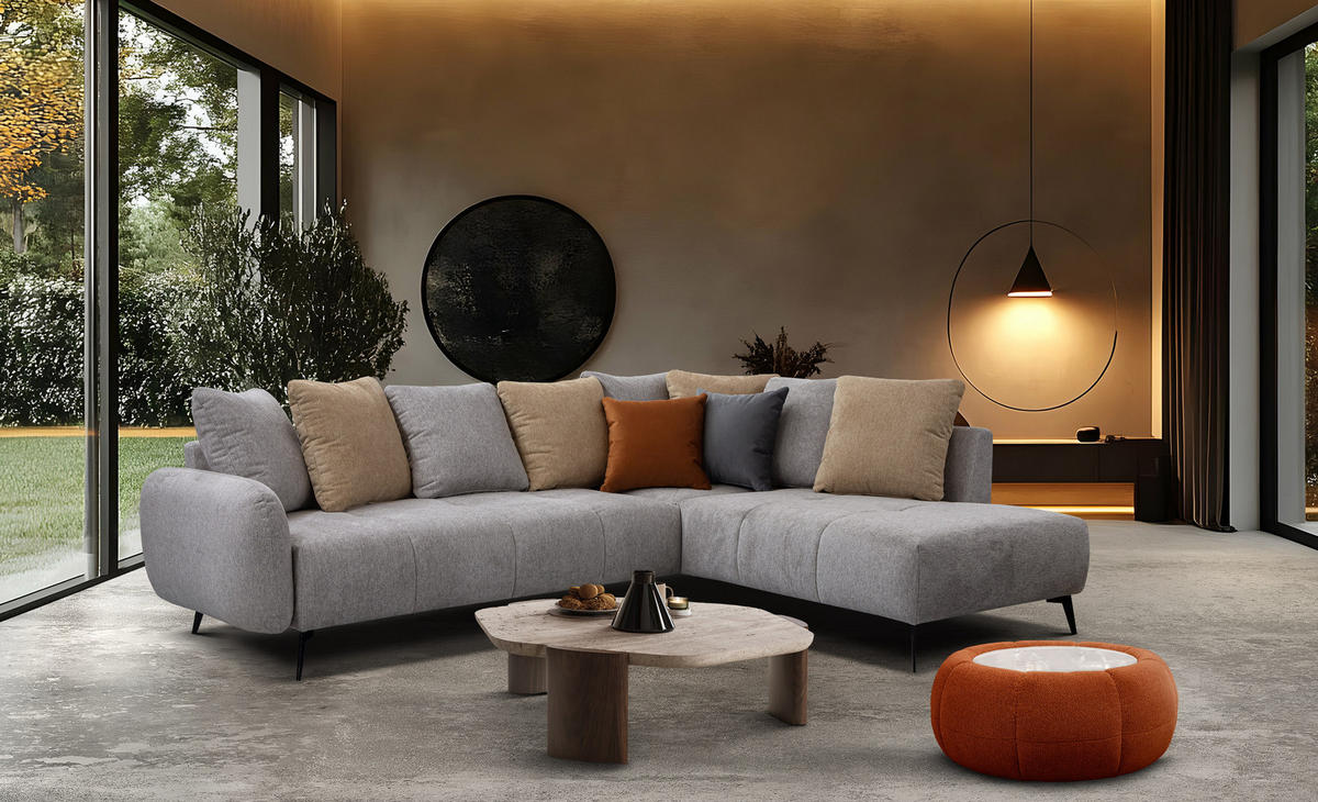 ECKSOFA EVENTO 5-Sitzer, platinfarben - Schwarz/Grau, Holzwerkstoff/Textil (266/206cm) - Courtois Laville