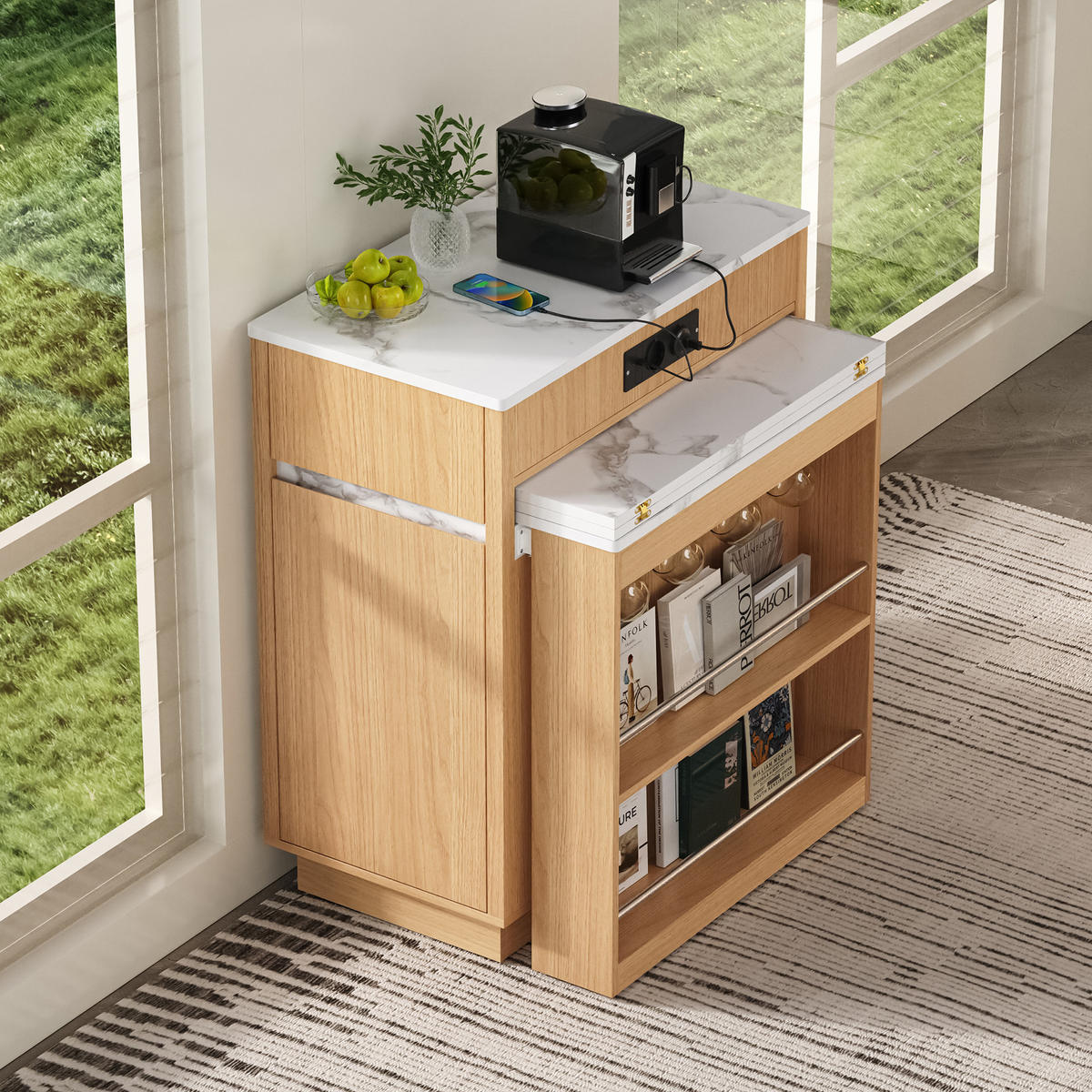 KÜCHENINSEL ausziehbar 58-154/80,5/94 cm mit LED DE-39572 Natur - Naturfarben, Holzwerkstoff (80.5/94/58cm) - ComfortXL