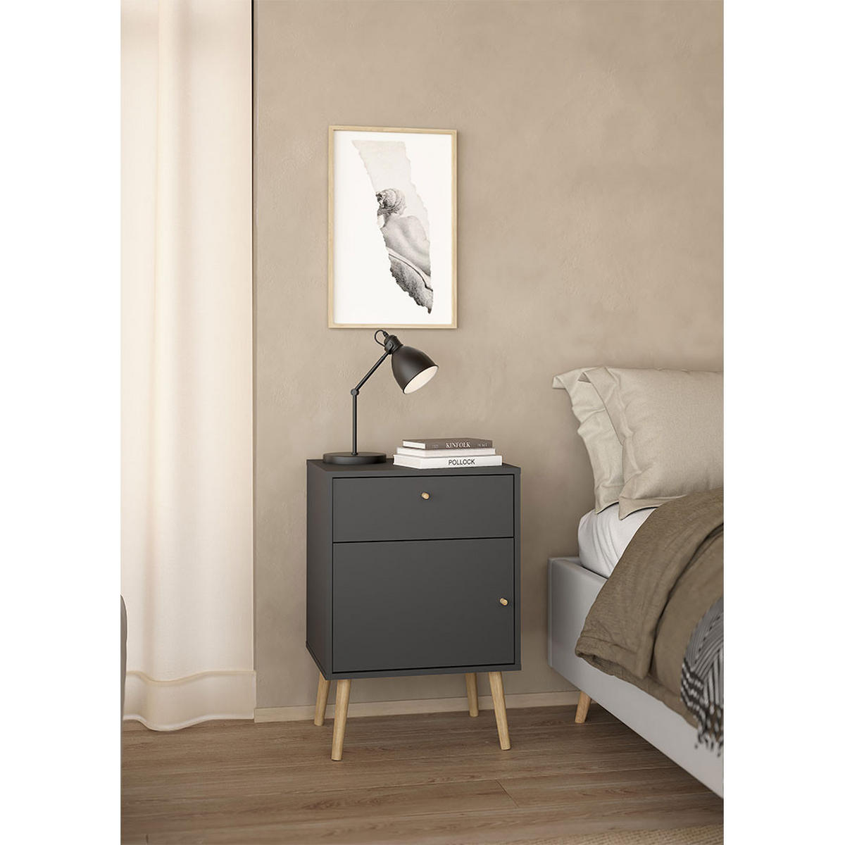 NACHTTISCH, Bodo, Grau, Holzwerkstoff, 51 x 40 x 73 cm - Grau, Holzwerkstoff (51/73/40cm) - ebuy24