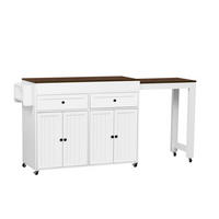 KÜCHENINSEL 112-180.5x45x92.2 cm Weiß mit Ausziehplatte & Rollen - Weiß, Holzwerkstoff (180.5/92.2/45cm) - Modfu