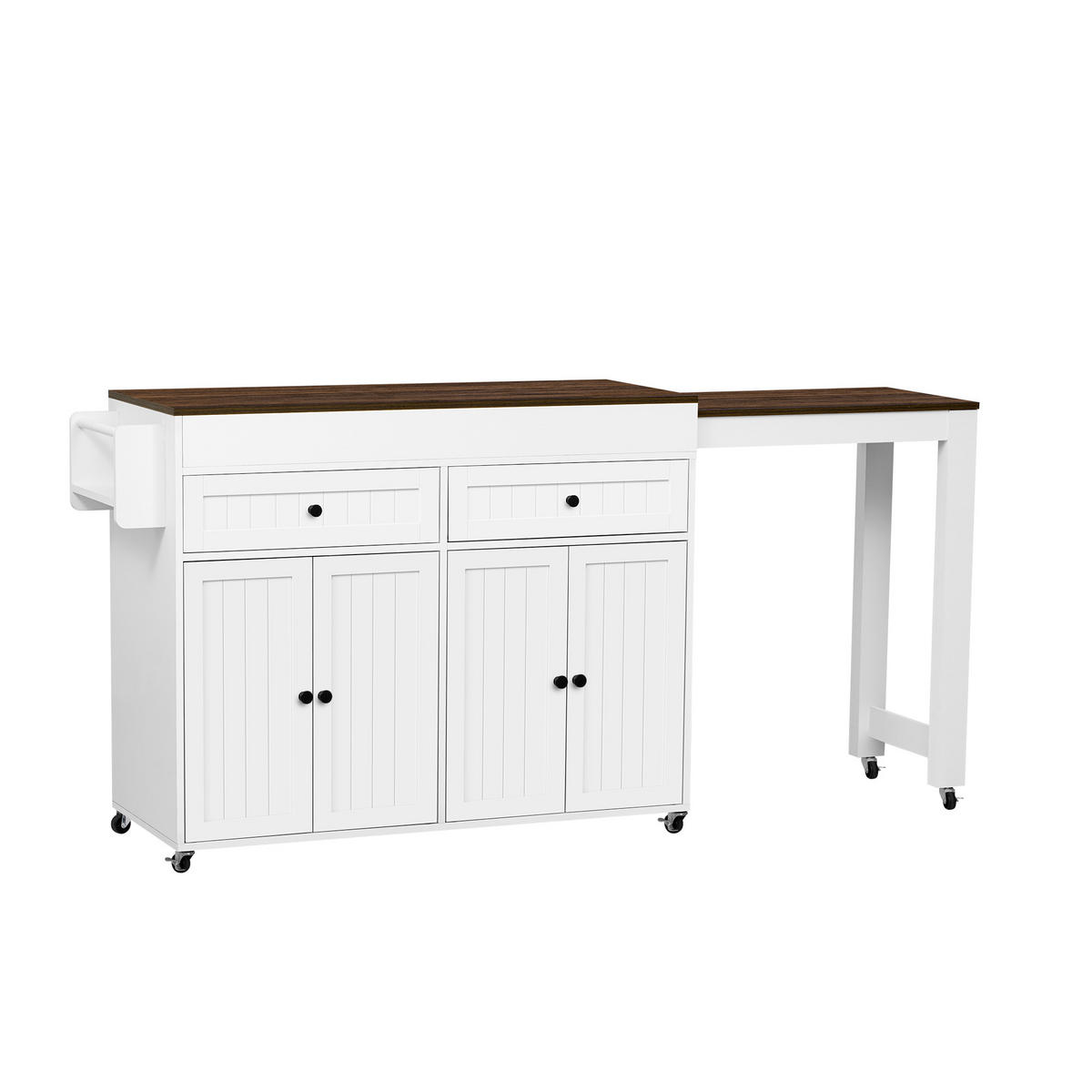 KÜCHENINSEL 112-180.5x45x92.2 cm Weiß mit Ausziehplatte & Rollen - Weiß, Holzwerkstoff (180.5/92.2/45cm) - Modfu