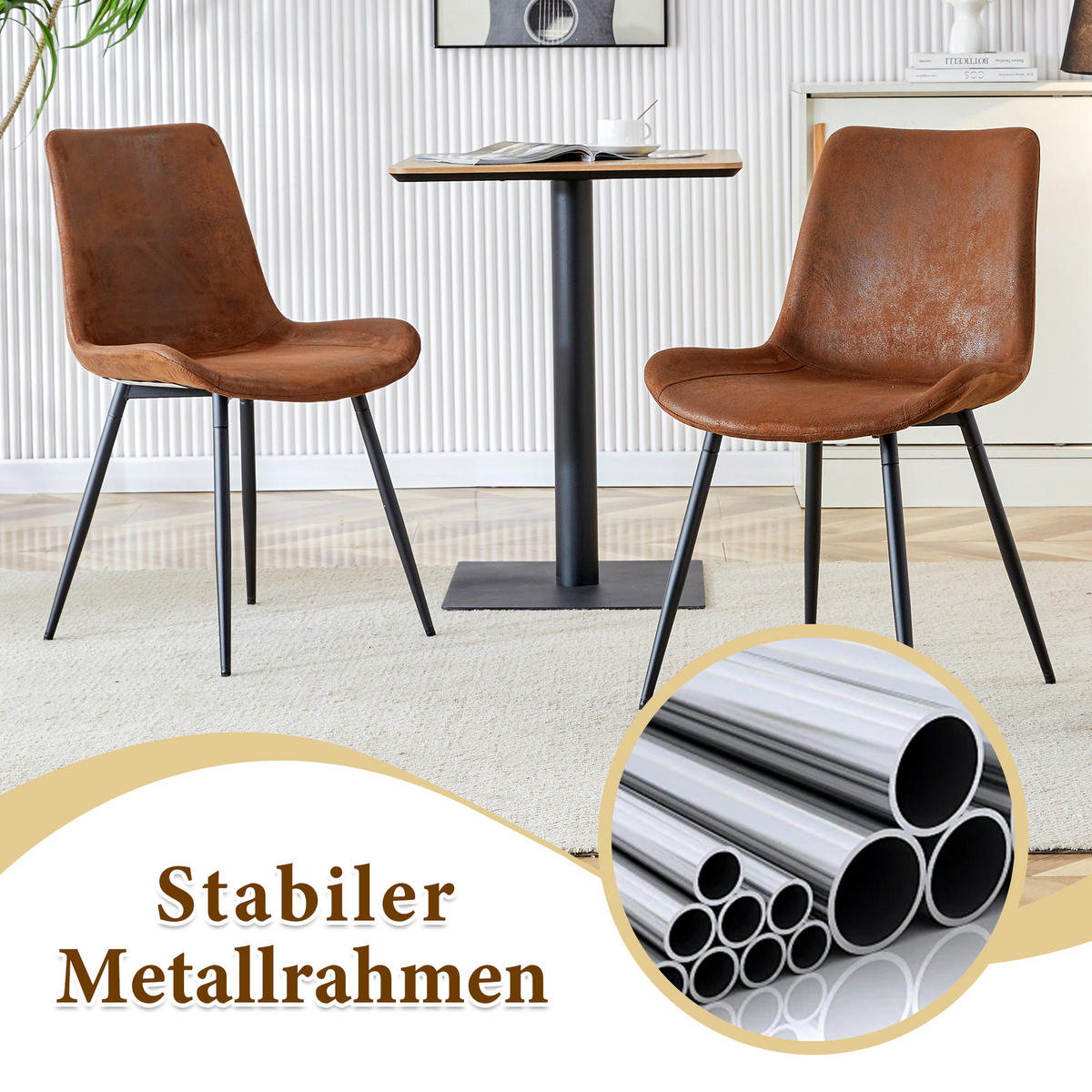 ESSGRUPPE DE-39372 5-teilig, mit 4 Stühlen und Glasplatte Braun - Braun, Metall (100/76/100cm) - ComfortXL