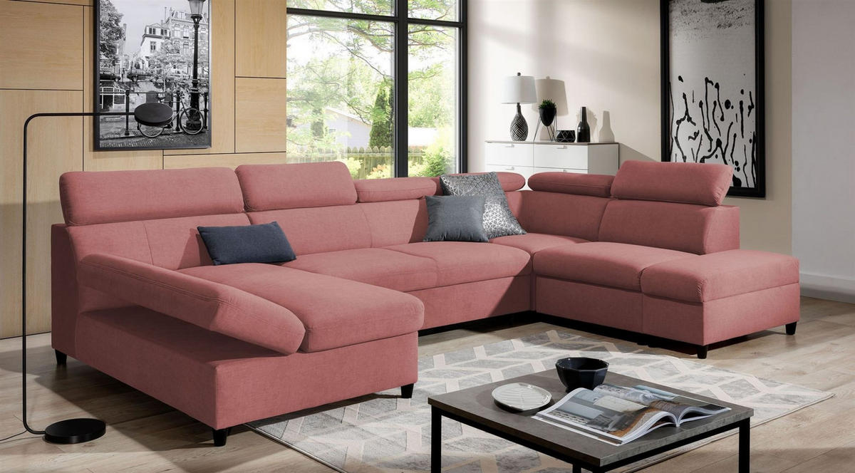 WOHNLANDSCHAFT Schlafsofa Anton - Rosa, Holzwerkstoff/Textil (342/96/205cm) - Fun Möbel
