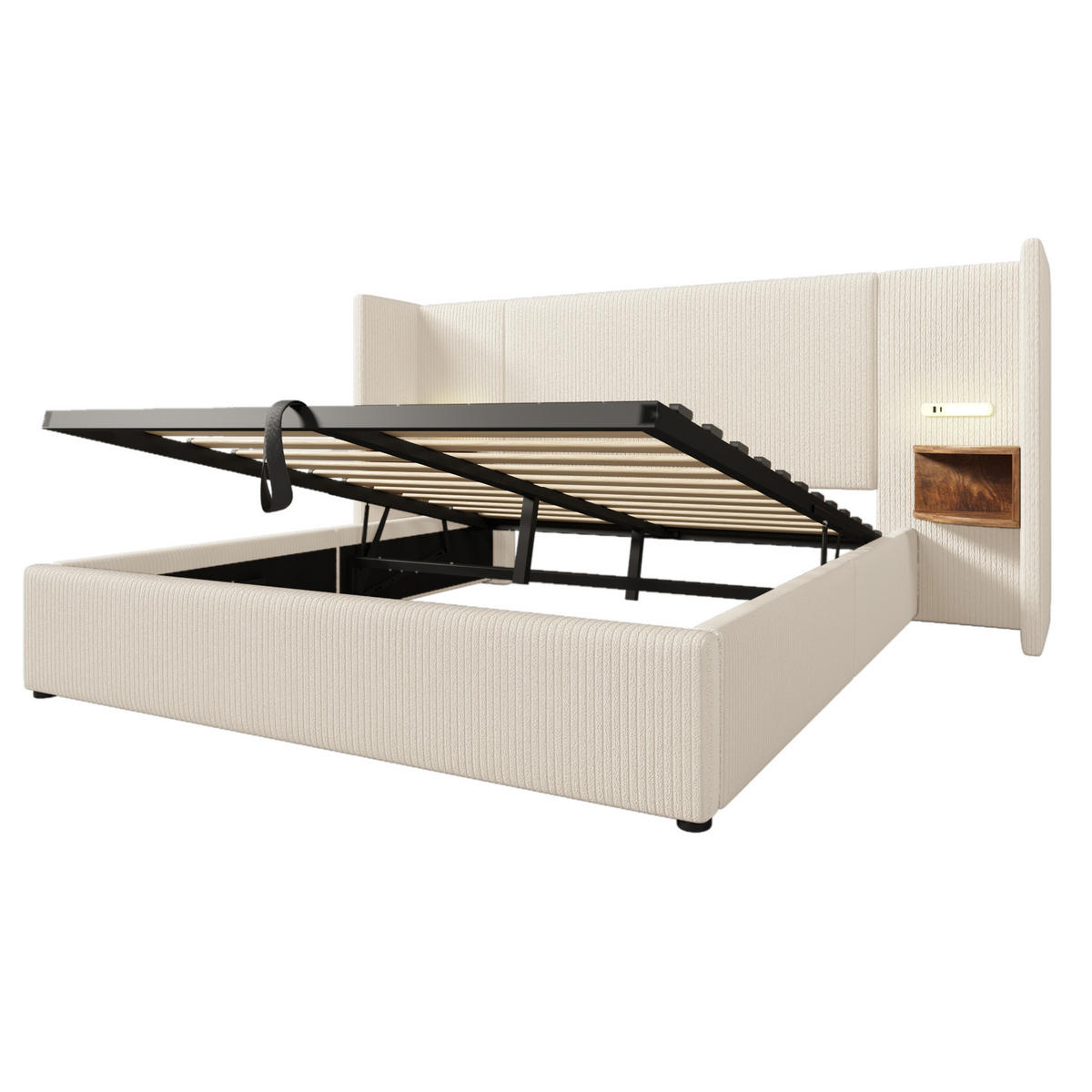 POLSTERBETT 160/200 cm Beige-Weiß aus Cordstoff mit Stauraum - Beige, Textil (160/200cm) - OKMYHOME