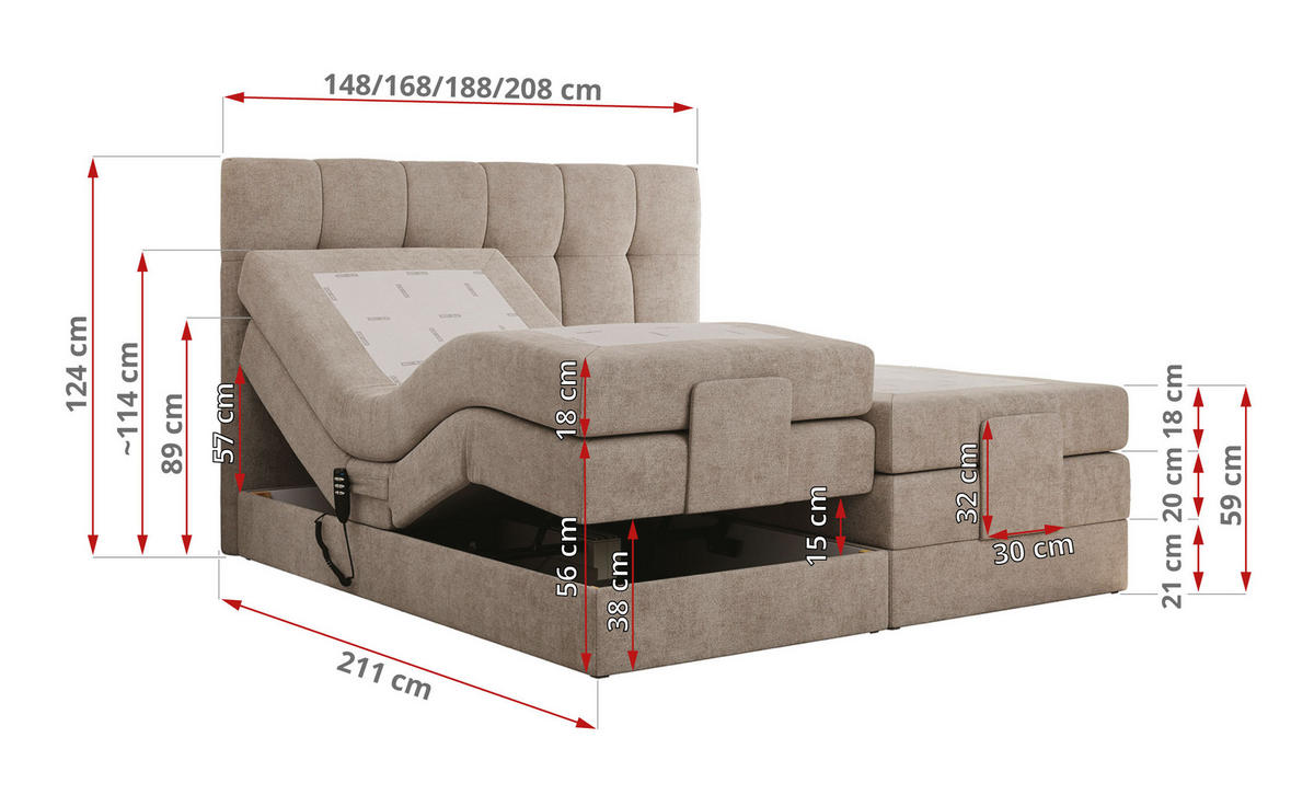 BOXBETT VITTORIA 160/200 - Beige Struktur - H3 - Beige, Holz/Textil (160/200cm) - MKS