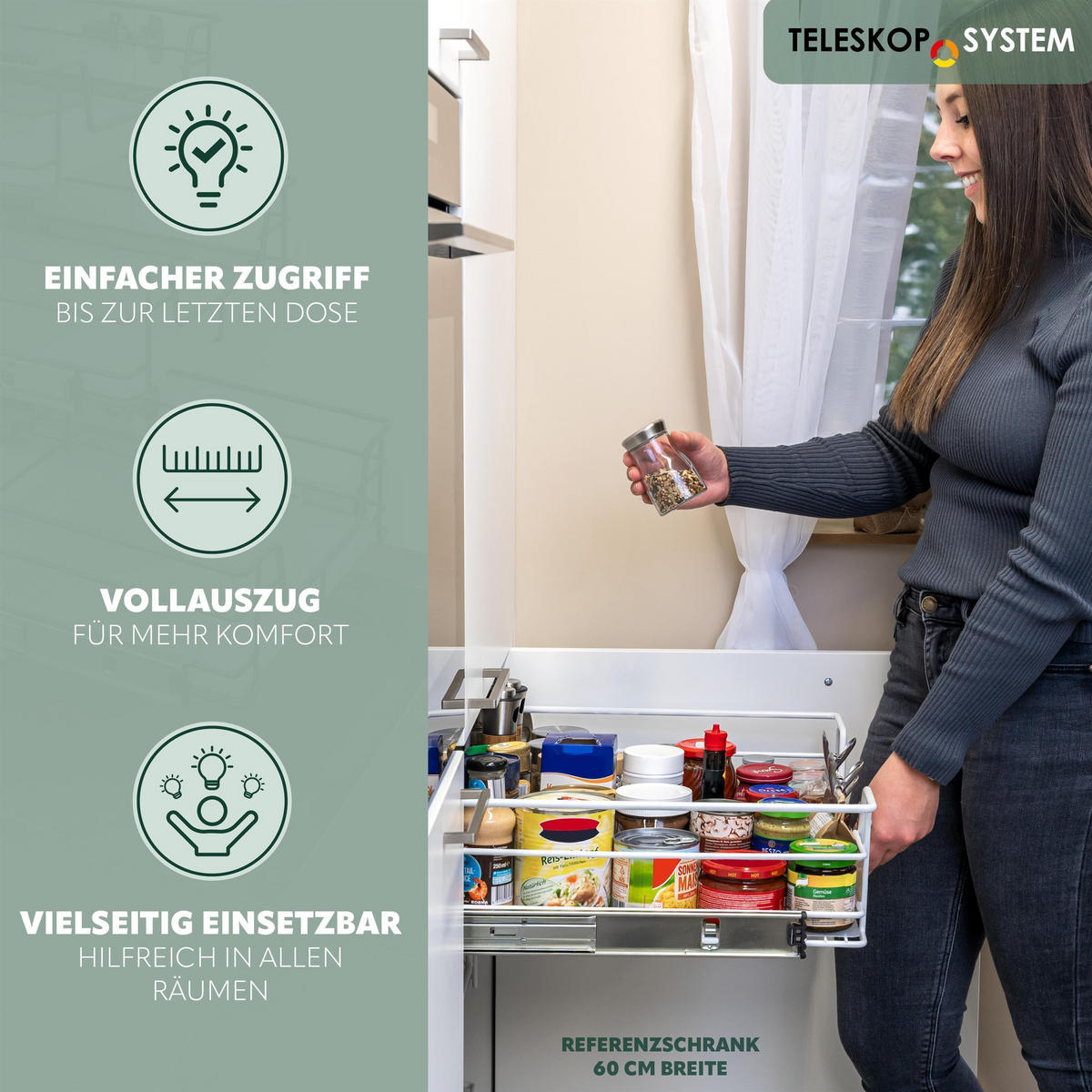 TELESKOPSCHUBLADE 45 cm, weiß, Metall - Weiß, Metall (42/14/44cm) - bremermann