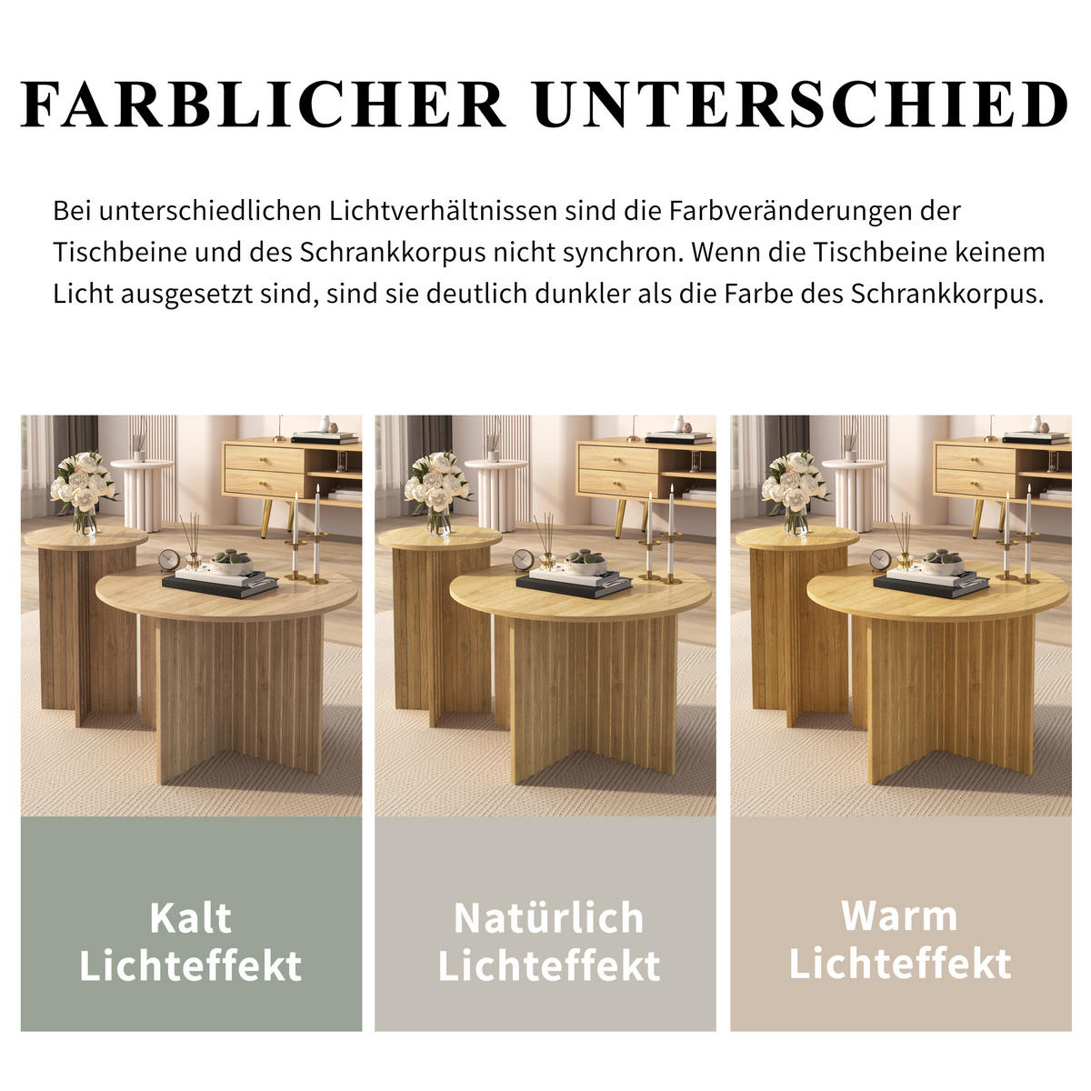 COUCHTISCH 76 cm 2er-Set natur in skandinavischem Design - Naturfarben, Holzwerkstoff (76/76/50cm) - OKWISH