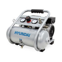 SILENT Kompressor SAC75008IC (9 bar, 8L, tragbar, ÖLFREI, 49 dB, 750 W / 1 PS) - Silberfarben, Metall (41/41/36cm) - HYUNDAI