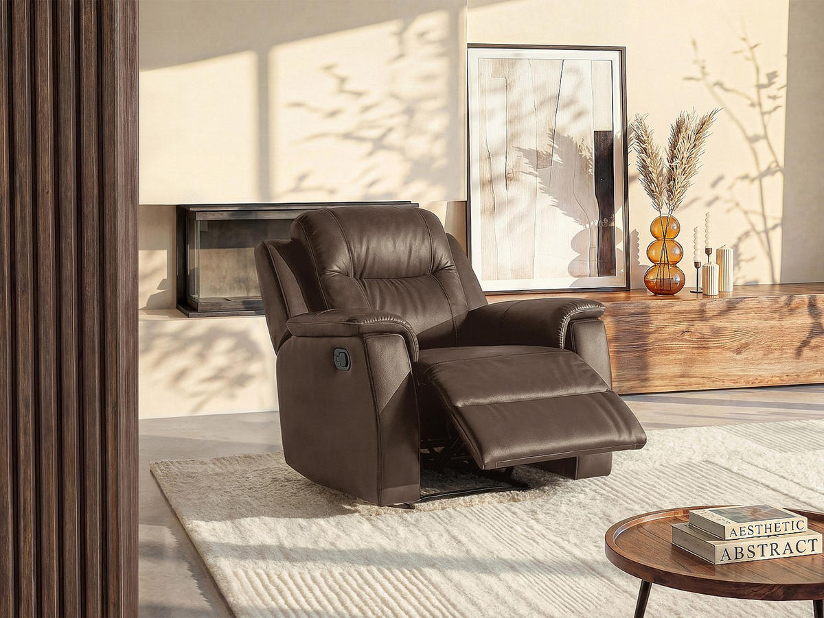 RELAXSESSEL - 1 Person - Leder - Braun - - Braun, Leder (95/100/96cm) - Vente-Unique