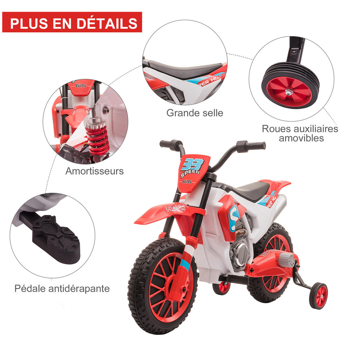 ELEKTRO-MOTORRAD DE-12994 abnehmbare Stützräder Rot - Rot, Kunststoff (106.5/51.5/68cm) - ComfortXL