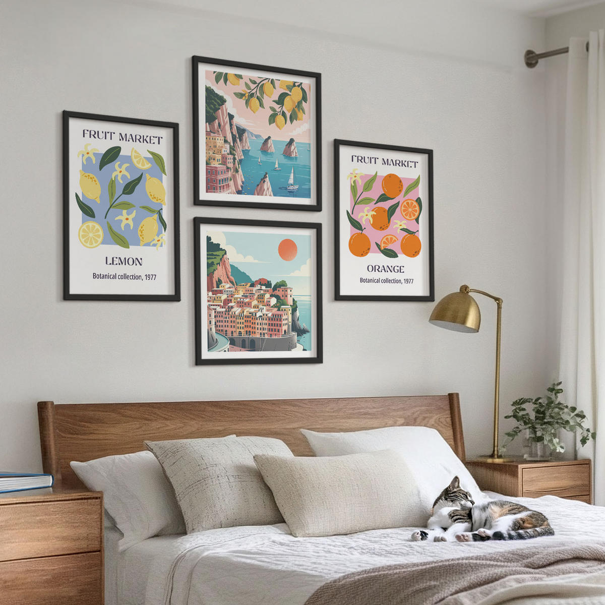 WANDBILDER 4er-Set - 50x50 cm & 40x60 cm Schwarzer Rahmen - Obstposter Zitronen Orangen - Schwarz, Kunststoff (50/50cm) - ArtPrintCave