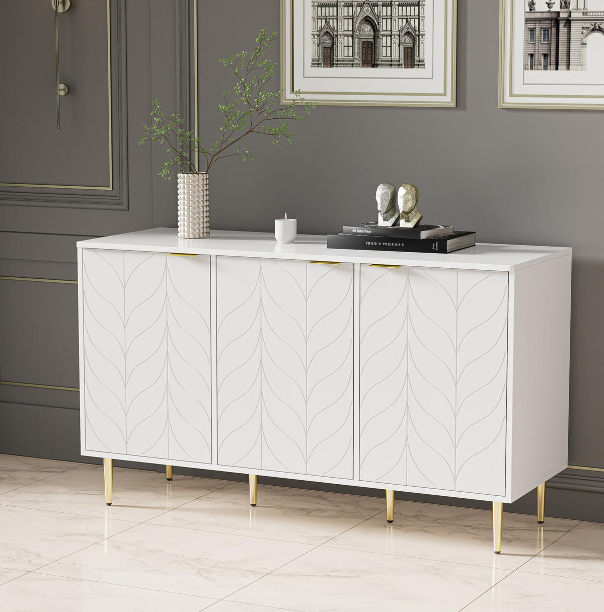 BUFFETSCHRANK 105/40/180 cm mit LED-Beleuchtung, verstellbaren Einlegeböden und Steckdosen, Neutral - Naturfarben, Holzwerkstoff (105/180/40cm) - Redom