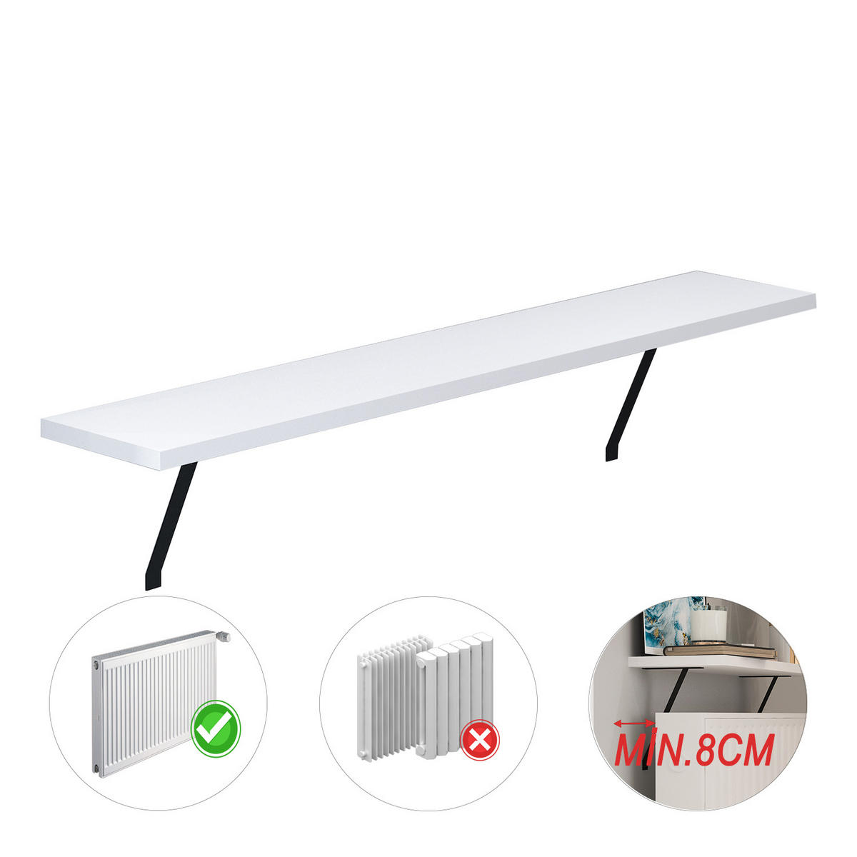 HEIZKÖRPERREGAL ADIN WEIß 110 CM - Schwarz/Weiß, Holzwerkstoff/Metall (110/21/18cm) - moebel17